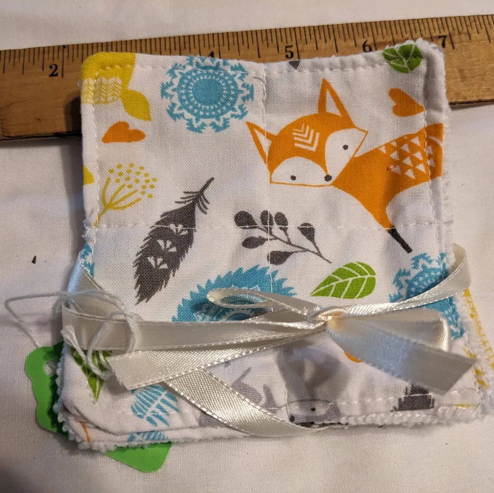 3 Microfiber Baby Washcloths Handmade Handcrafted Fox